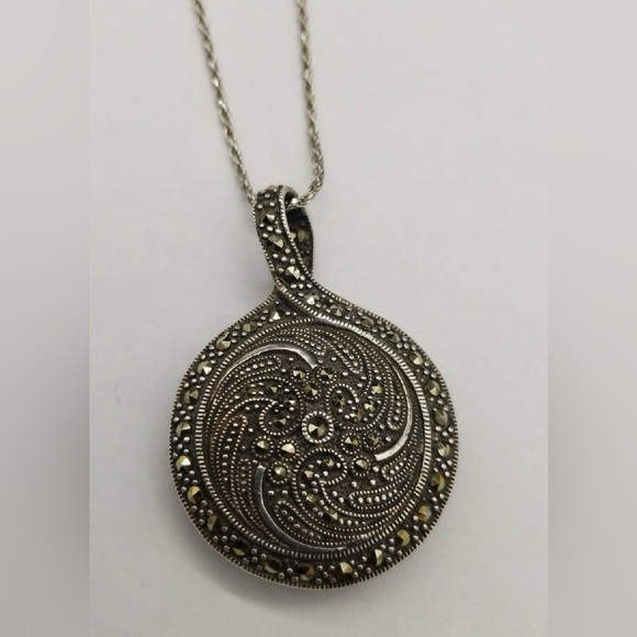 Vintage Jewelry - 🖤VINTAGE MALACHITE 925 ITALY STERLING SILVER REVERSIBLE PENDANT🖤